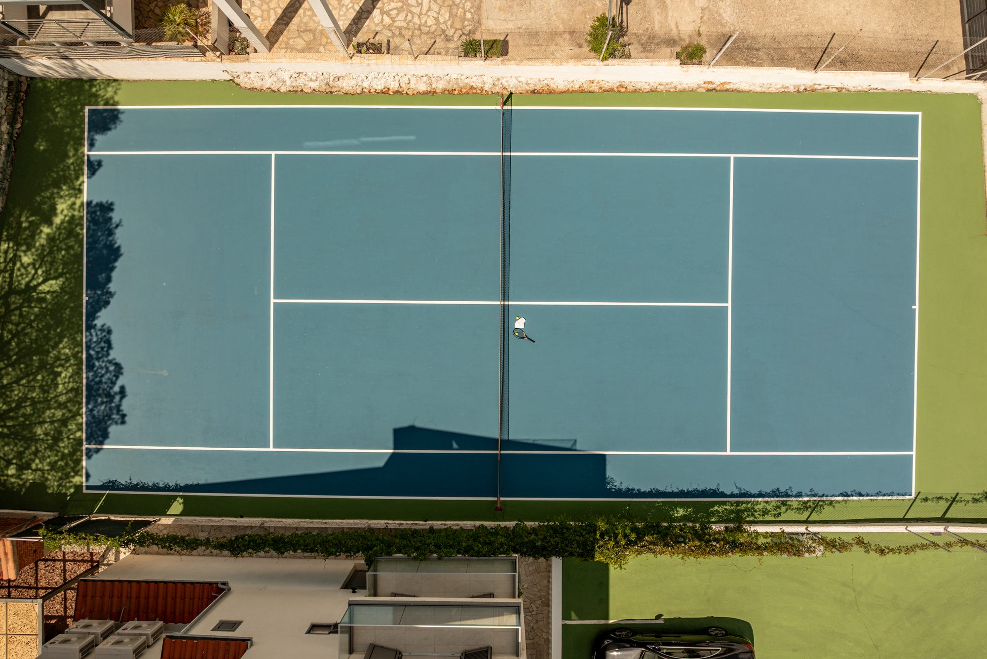 Private tennis court at the villa near Sibenik seen from above